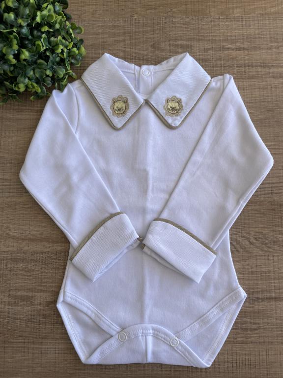BODY BRANCO BORDADO LEÃO BEGE