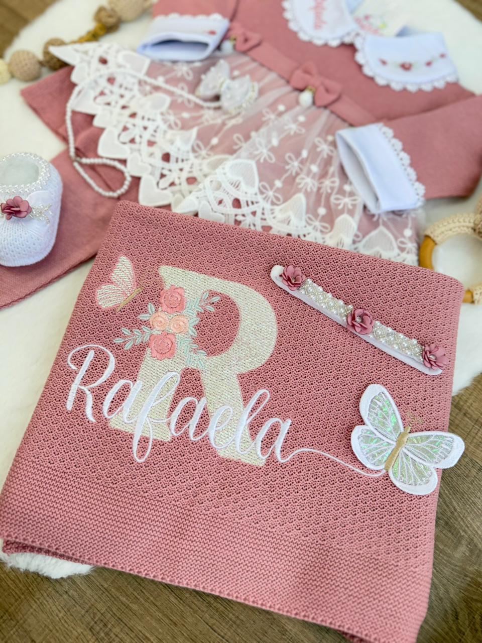 KIT SAIDA MATERNIDADE NICOLLE ROSE 7 PEÇAS PERSONALIZADO
