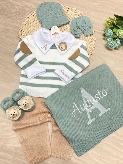 Kit Saída Maternidade Personalizável Verde Maré Completa - Personalize Com o Nome do Seu Príncipe