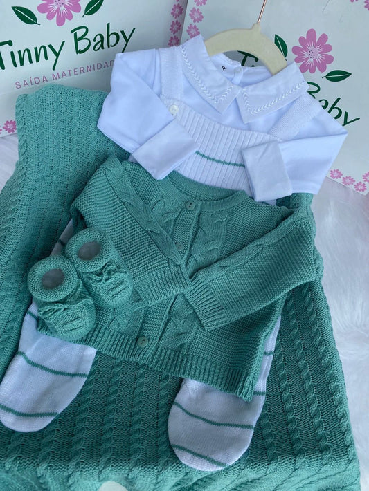 Kit Saída Maternidade Personalizável Completa Branco + Verde | Personalize Com o Nome do Seu Príncipe