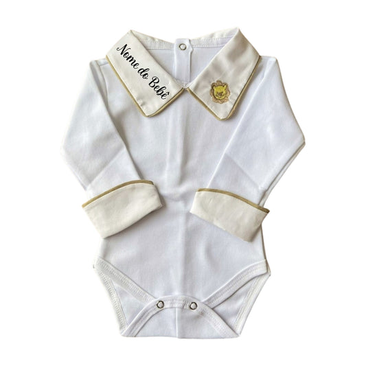 BODY BORDADO LEÃO BEGE P/ PERSONALIZAR