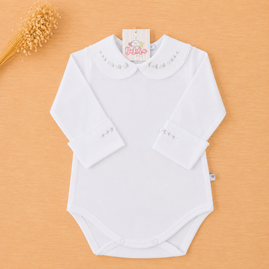 BODY BRANCO BORDADO ROCOCO FLOR BRANCO