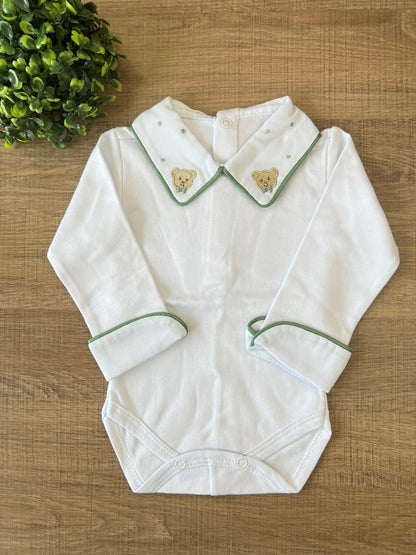 BODY BRANCO BORDADO URSO VERDE