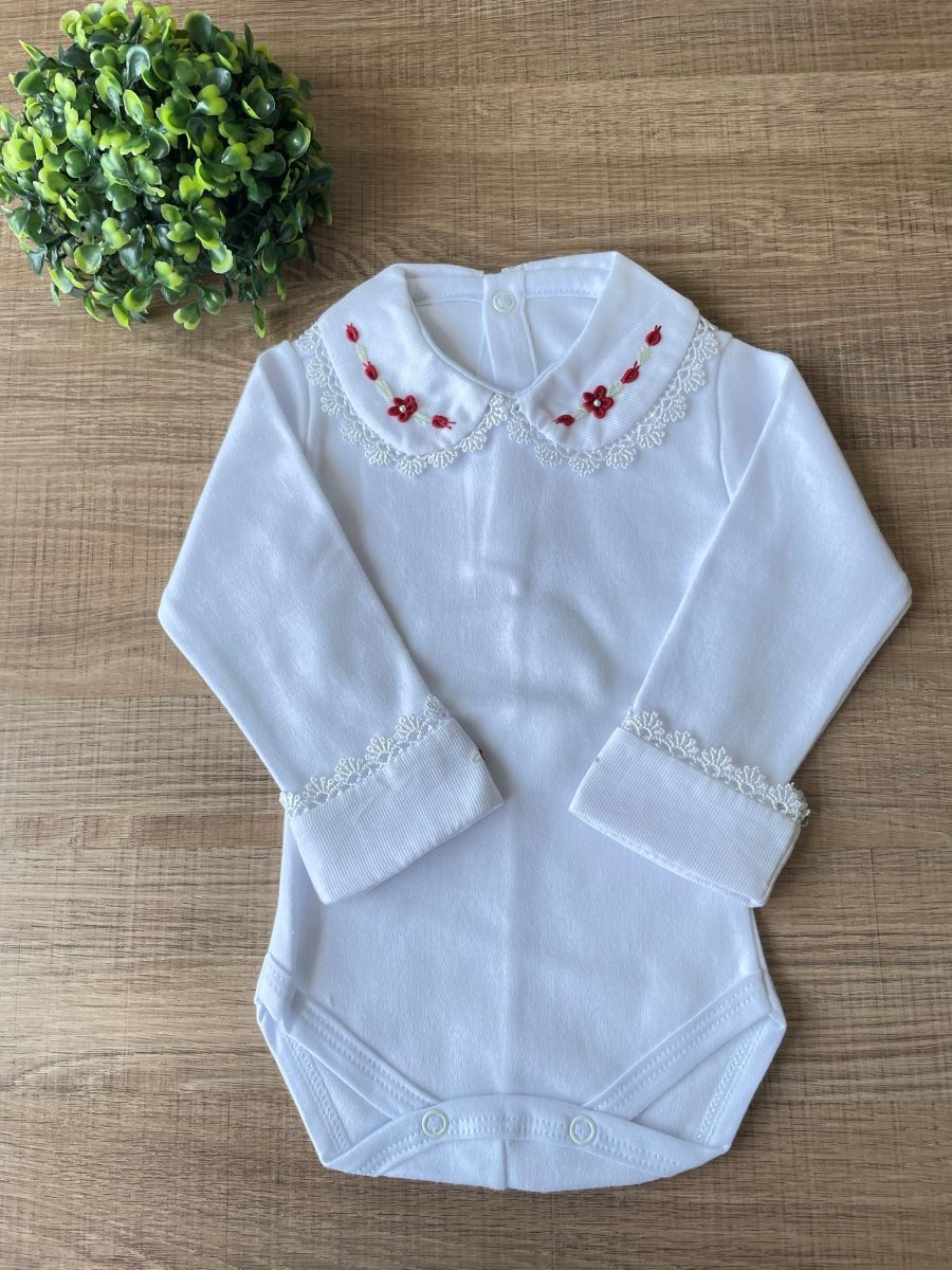BODY BRANCO BORDADO VERMELHO
