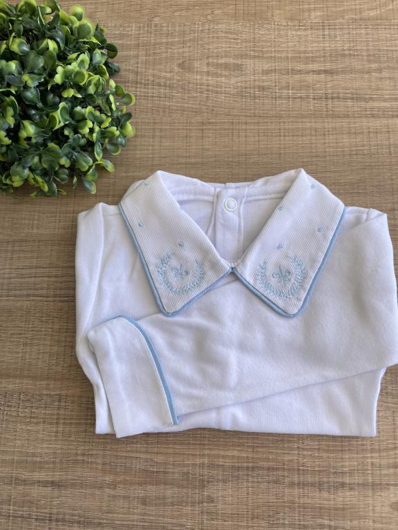 BODY BRANCO BORDADO BRASÃO AZUL BEBÊ