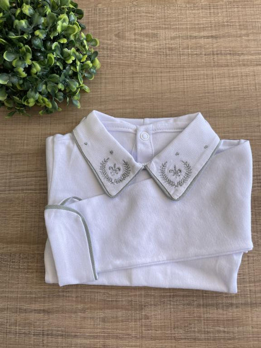 BODY BRANCO BORDADO BRASÃO CINZA