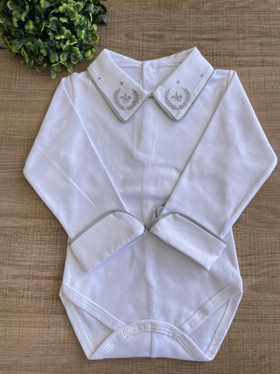 BODY BRANCO BORDADO BRASÃO CINZA
