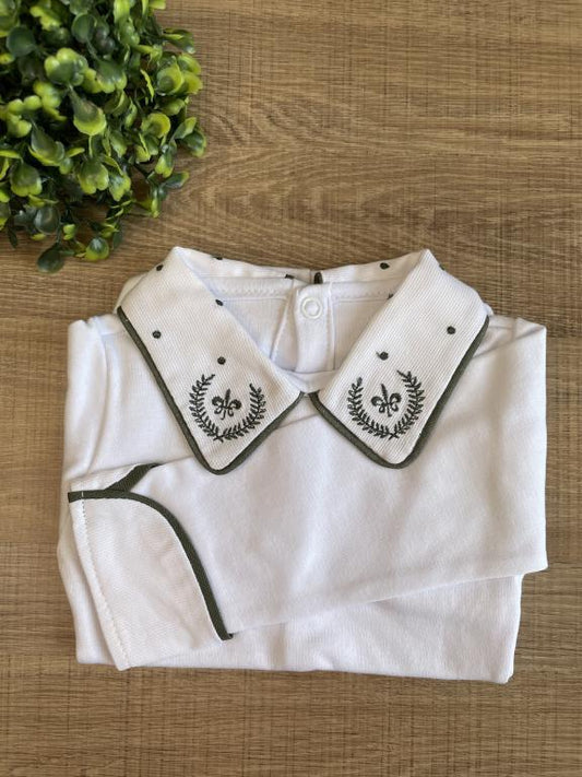 BODY BRANCO BORDADO BRASÃO VERDE