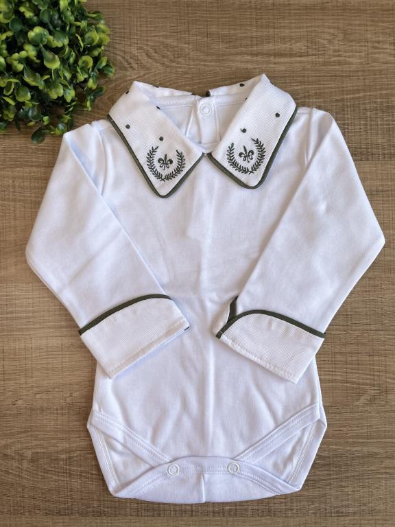 BODY BRANCO BORDADO BRASÃO VERDE