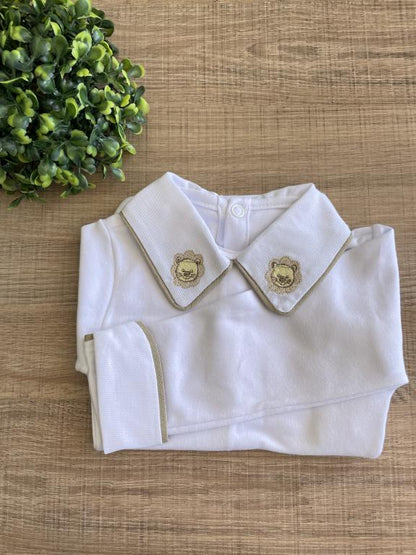 BODY BRANCO BORDADO LEÃO BEGE