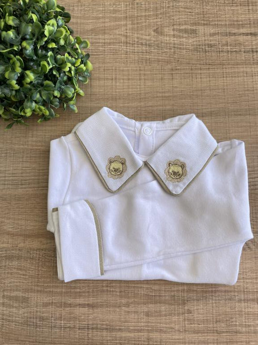 BODY BRANCO BORDADO LEÃO BEGE