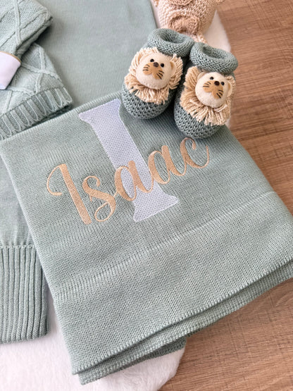 KIT SAIDA MATERNIDADE ISAQUE VERDE MARÉ 5 PEÇAS PERSONALIZADO