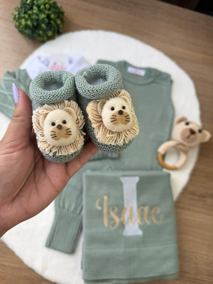 KIT SAIDA MATERNIDADE ISAQUE VERDE MARÉ 5 PEÇAS PERSONALIZADO