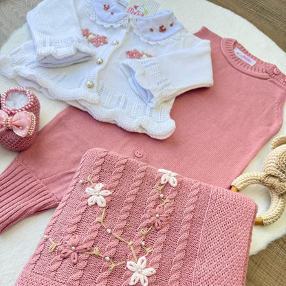 Kit Exclusivo Helena Rosé  Saída de Maternidade em Tricot com 6 Peças