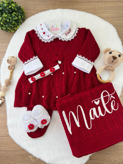 KIT SAIDA DE MATERNIDADE ANA VERMELHA 6 PEÇAS PERSONALIZADO