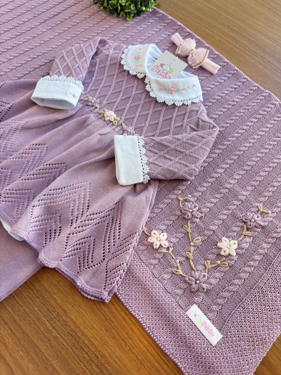 KIT SAIDA DE MATERNIDADE AURORA LILAS 6 PEÇAS