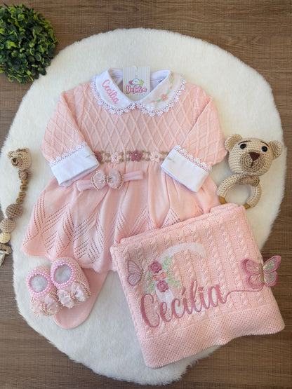 KIT SAIDA DE MATERNIDADE AURORA ROSA 6 PEÇAS PERSONALIZADO