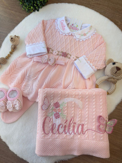 KIT SAIDA DE MATERNIDADE AURORA ROSA 6 PEÇAS PERSONALIZADO