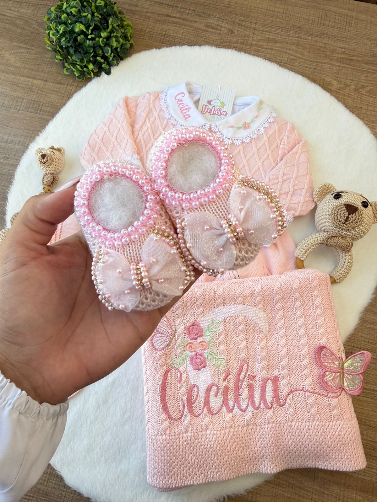KIT SAIDA DE MATERNIDADE AURORA ROSA 6 PEÇAS PERSONALIZADO