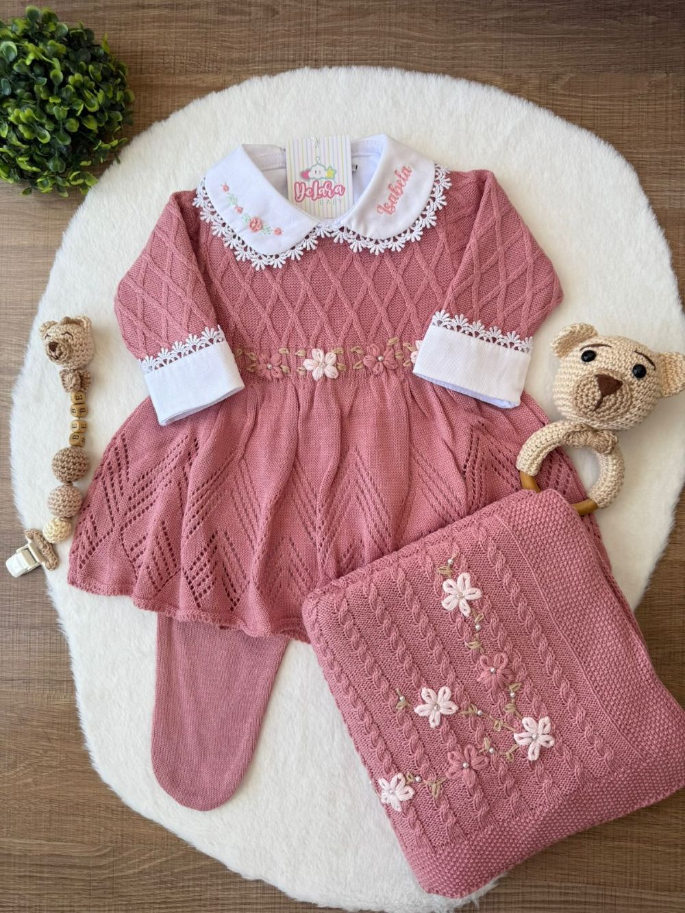 KIT SAIDA DE MATERNIDADE AURORA ROSE 6 PEÇAS PERSONALIZADO