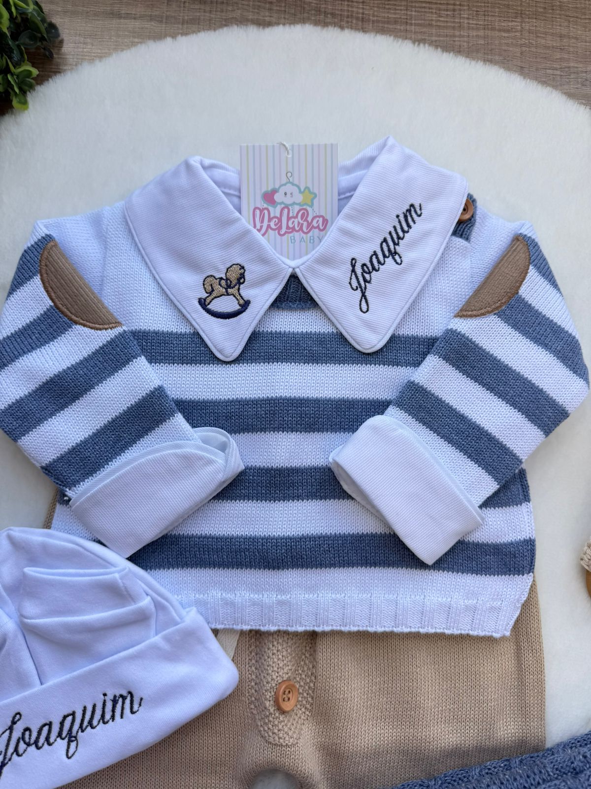 KIT SAIDA DE MATERNIDADE ENZO AZUL 8 PEÇAS PERSONALIZADO