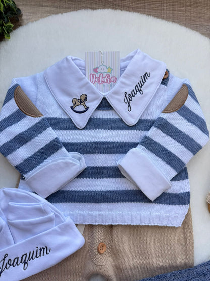 KIT SAIDA DE MATERNIDADE ENZO AZUL 8 PEÇAS PERSONALIZADO