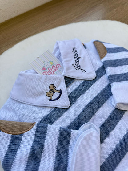 KIT SAIDA DE MATERNIDADE ENZO AZUL 8 PEÇAS PERSONALIZADO