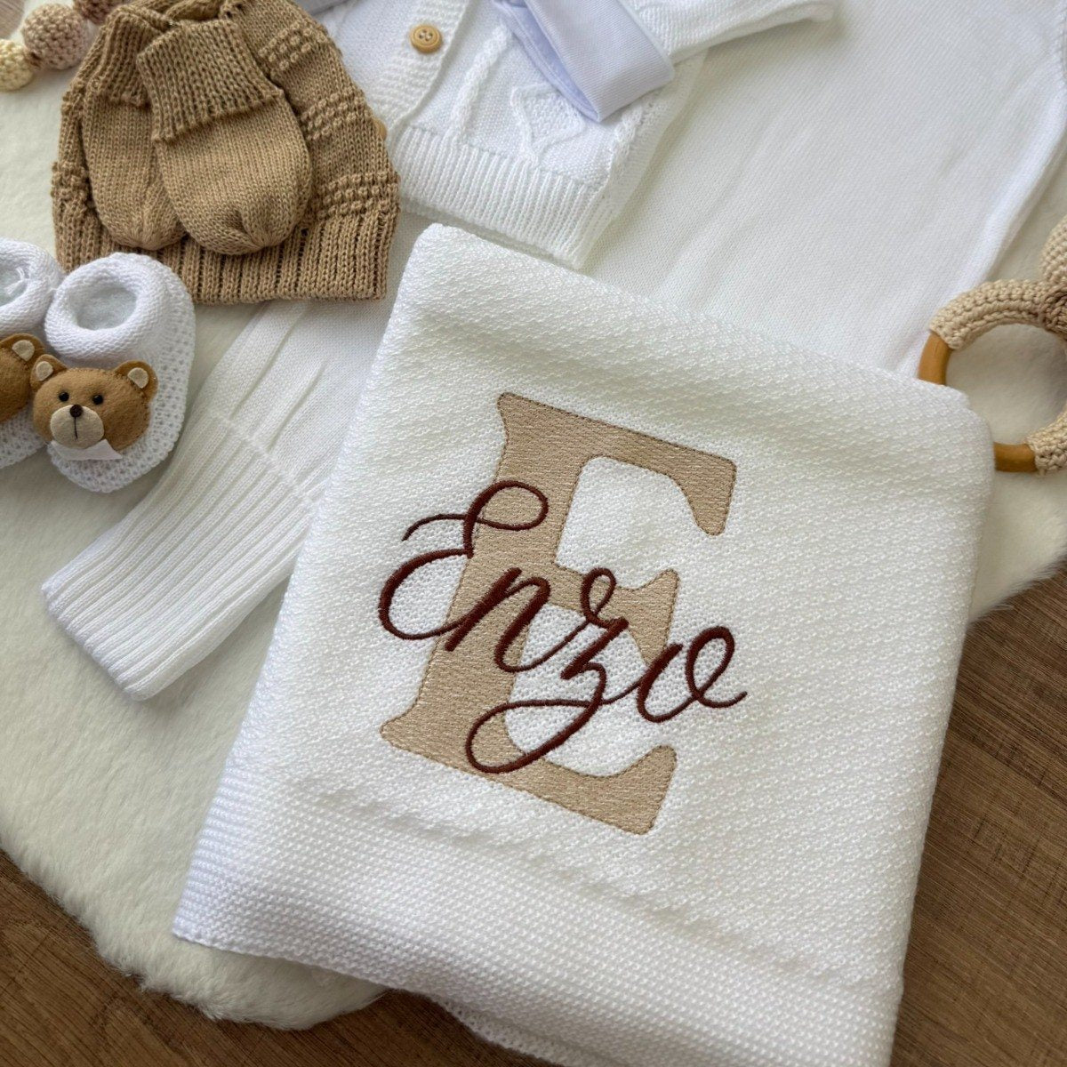 KIT SAIDA DE MATERNIDADE GAEL BRANCA 7 PEÇAS PERSONALIZADO