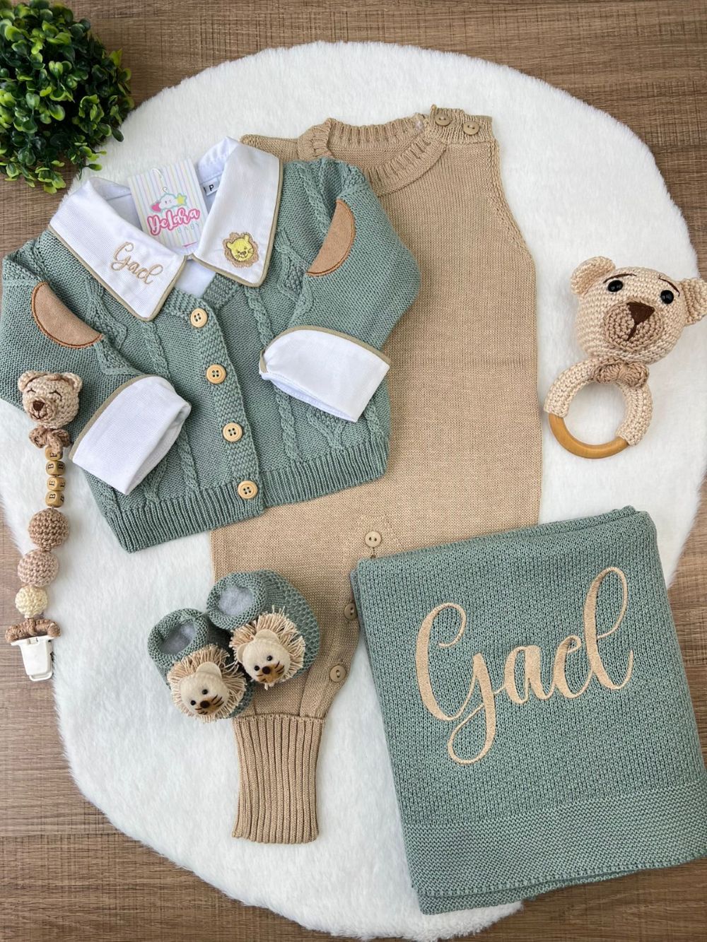 KIT SAIDA DE MATERNIDADE GAEL VERDE 5 PEÇAS PERSONALIZADO