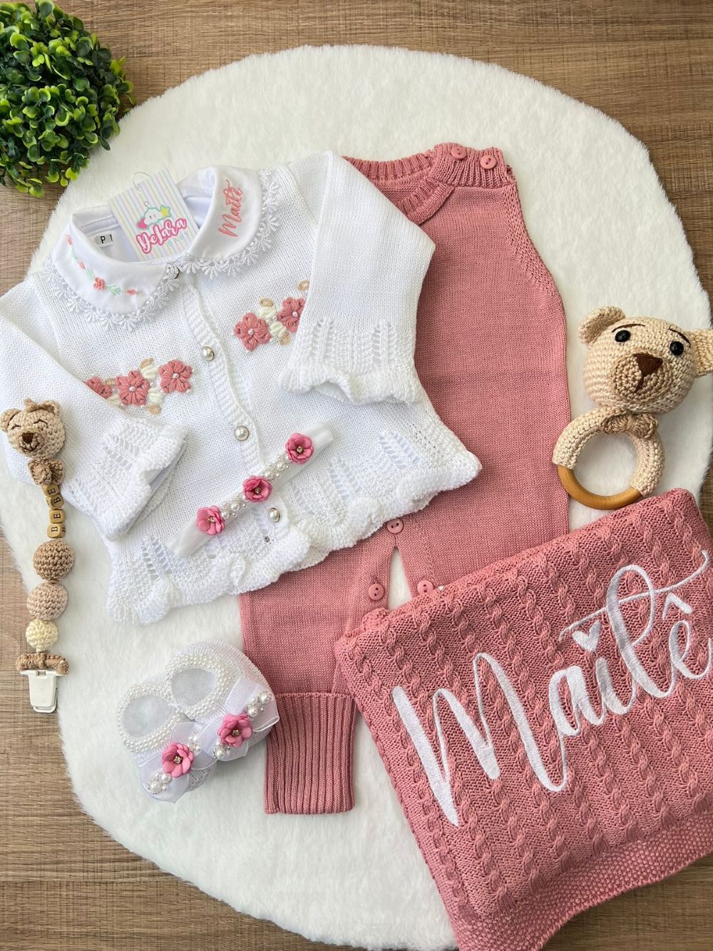 KIT SAIDA DE MATERNIDADE HELENA ROSE 6 PEÇAS PERSONALIZADO