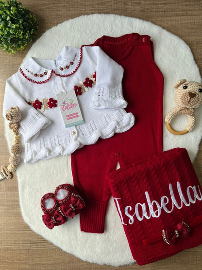 KIT SAIDA DE MATERNIDADE HELENA VERMELHA 6 PEÇAS PERSONALIZADO