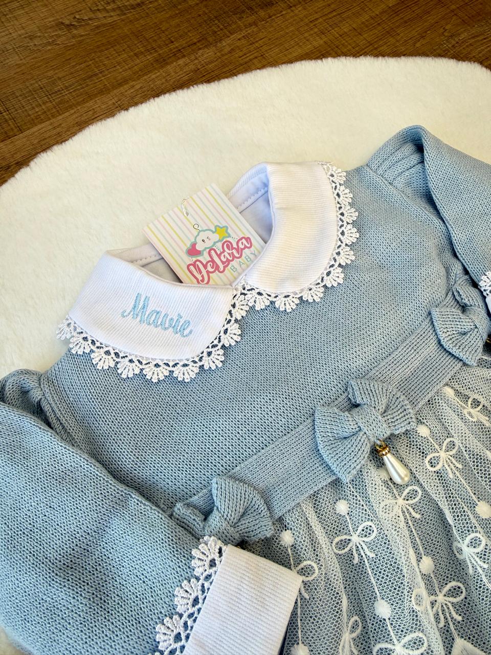 KIT SAIDA DE MATERNIDADE NICOLLE AZUL 6 PEÇAS PERSONALIZADO