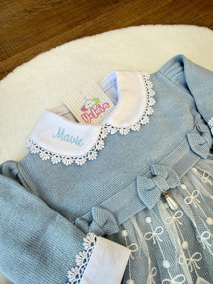 KIT SAIDA DE MATERNIDADE NICOLLE AZUL 6 PEÇAS PERSONALIZADO