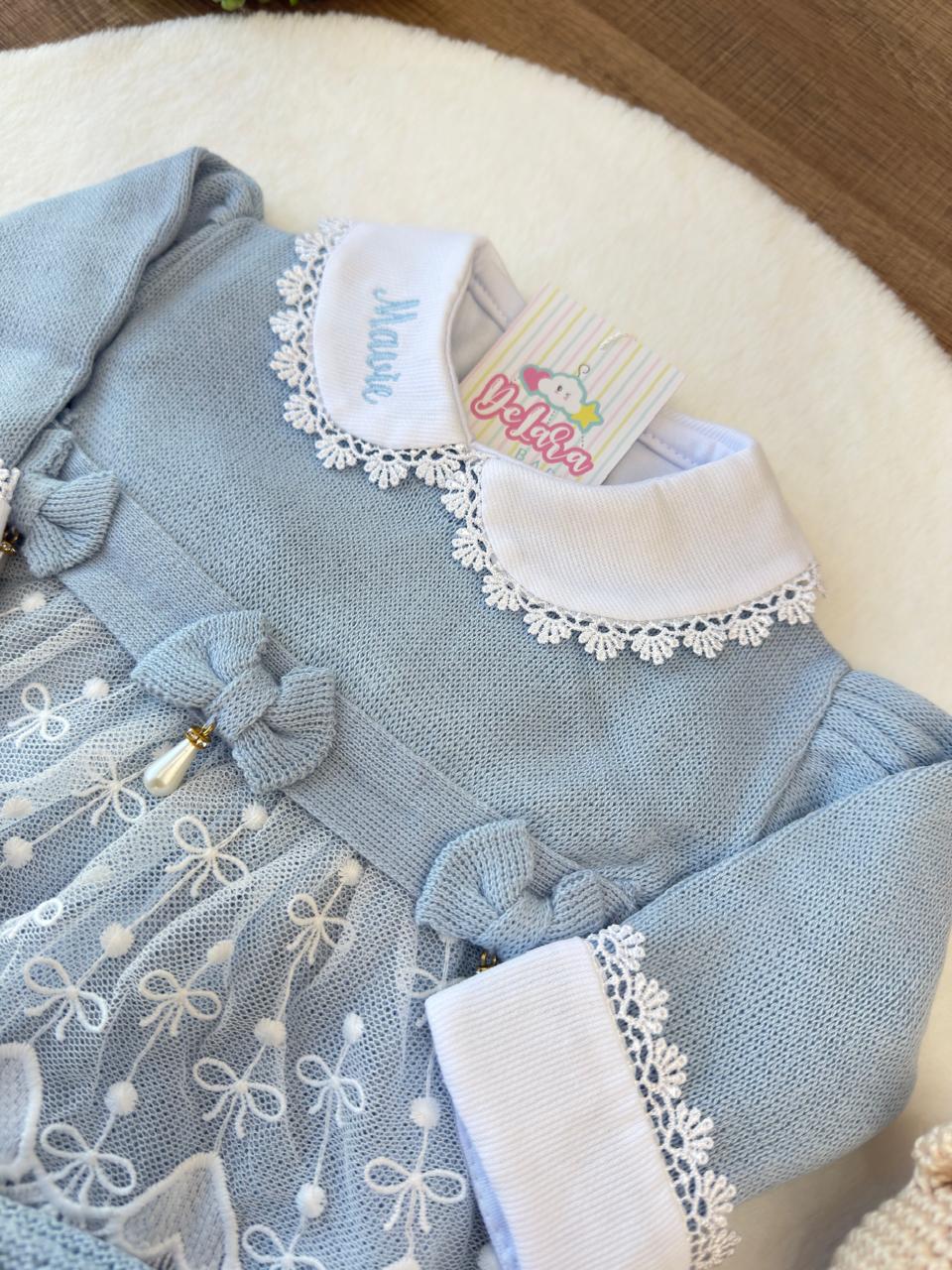 KIT SAIDA DE MATERNIDADE NICOLLE AZUL 6 PEÇAS PERSONALIZADO
