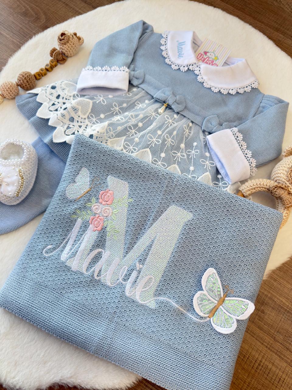 KIT SAIDA DE MATERNIDADE NICOLLE AZUL 6 PEÇAS PERSONALIZADO