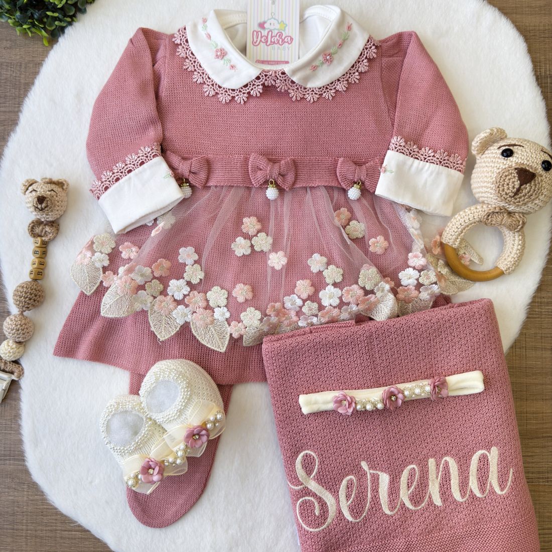 KIT SAÍDA DE MATERNIDADE NICOLLE ROSÉ LUXO 6 PEÇAS