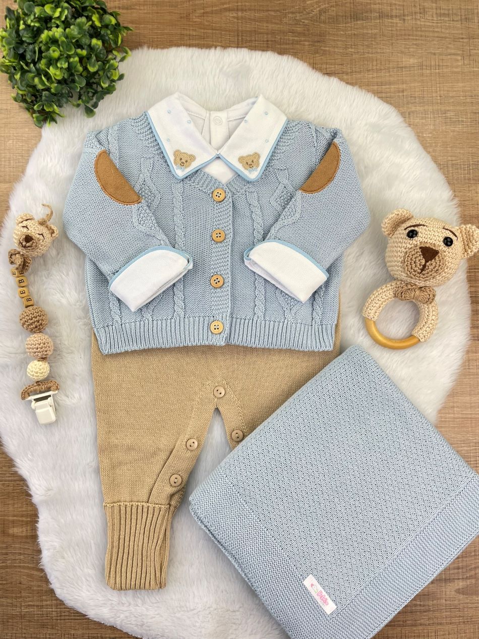 KIT SAIDA MATERNIDADE GAEL AZUL BEBE URSO 5 PEÇAS