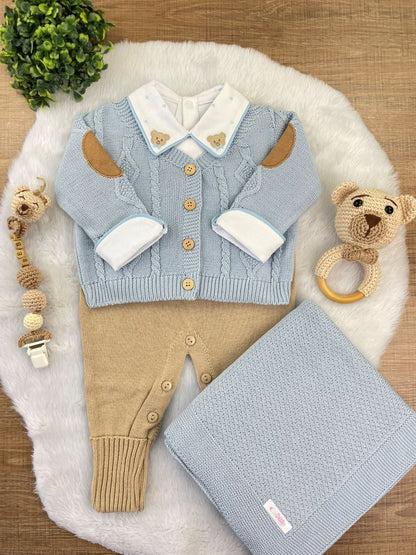 KIT SAIDA MATERNIDADE GAEL AZUL BEBE URSO 5 PEÇAS