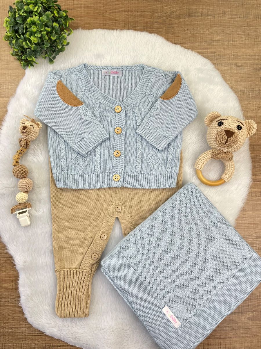 KIT SAIDA MATERNIDADE GAEL AZUL BEBE URSO 5 PEÇAS