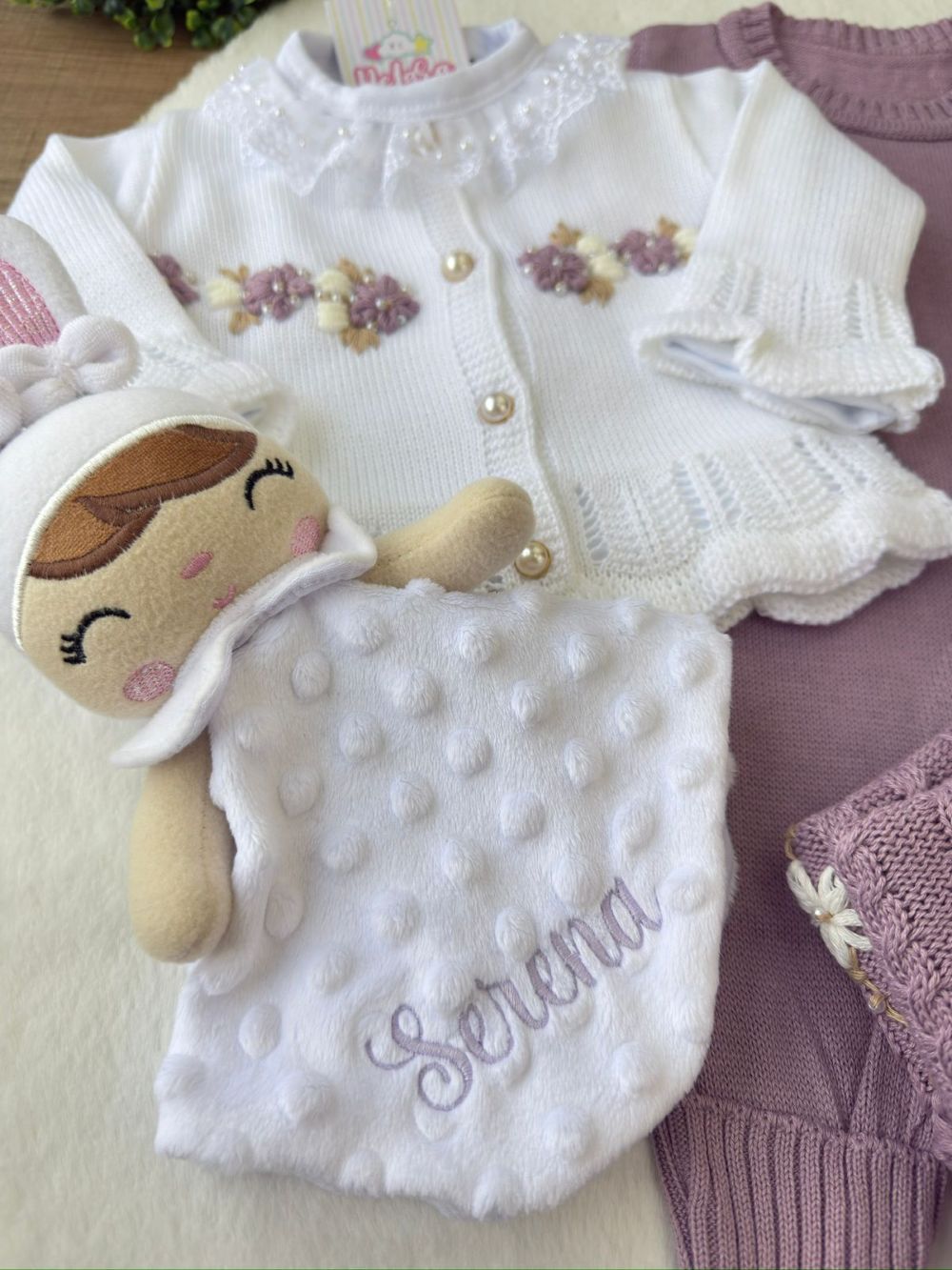 KIT SAIDA MATERNIDADE HELENA LILÁS PERSONALIZADO (7 PEÇAS)