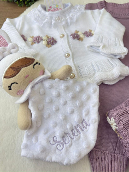 KIT SAIDA MATERNIDADE HELENA LILÁS PERSONALIZADO (7 PEÇAS)