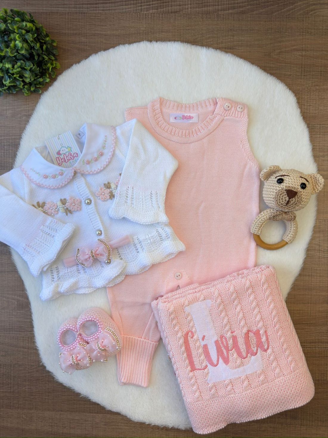 KIT SAIDA MATERNIDADE HELENA ROSA CLARO 6 PEÇAS PERSONALIZADO