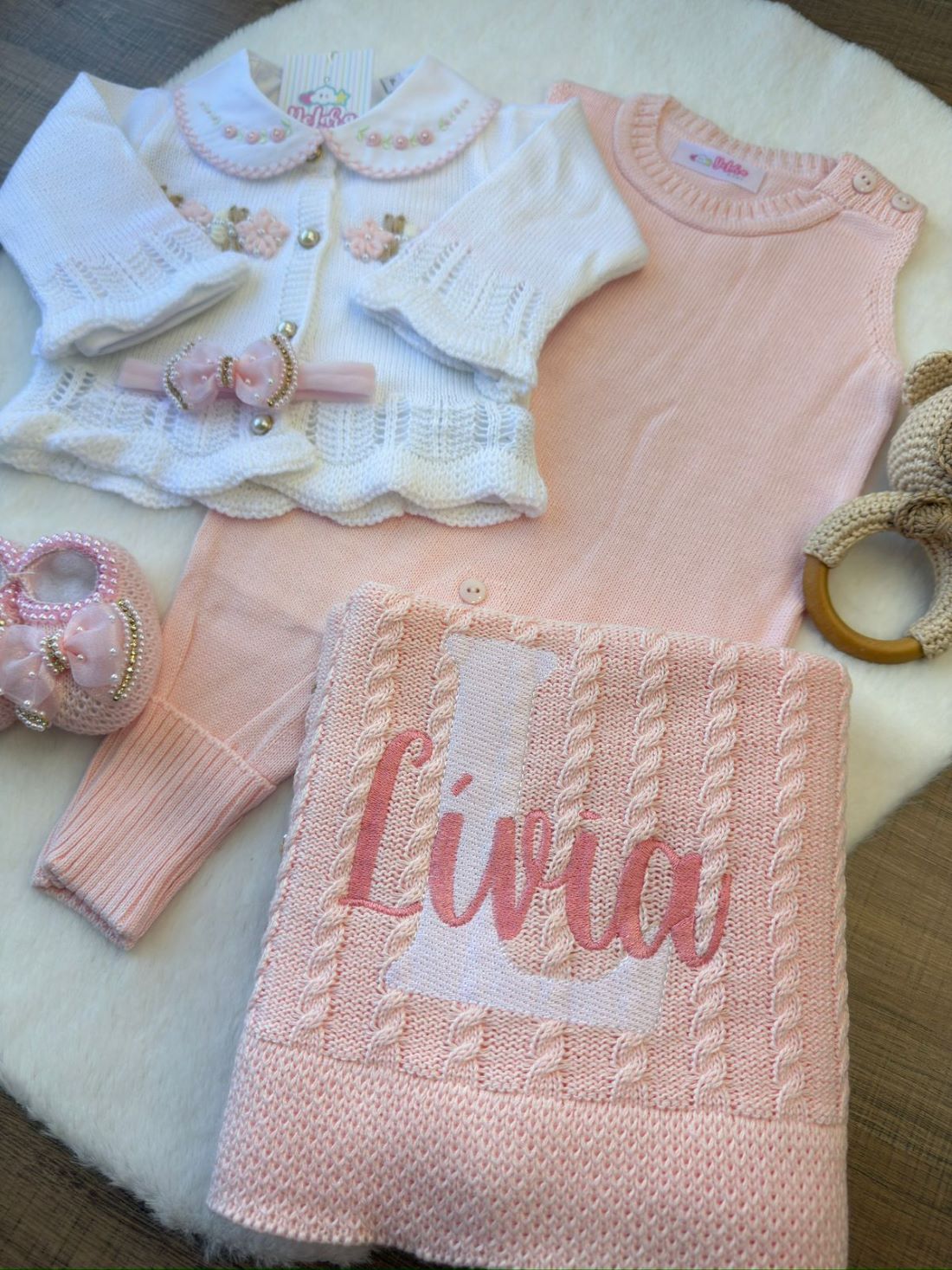 KIT SAIDA MATERNIDADE HELENA ROSA CLARO 6 PEÇAS PERSONALIZADO