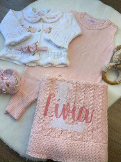 KIT SAIDA MATERNIDADE HELENA ROSA CLARO 6 PEÇAS PERSONALIZADO