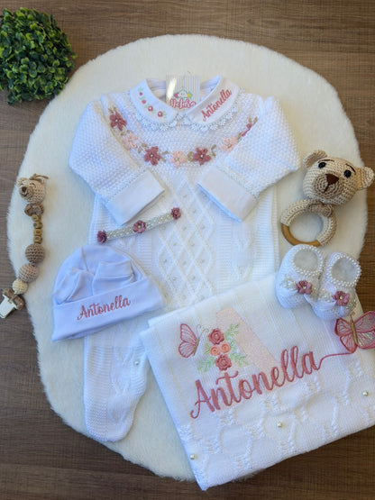 KIT SAIDA MATERNIDADE ISABELA BRANCO 7 PEÇAS PERSONALIZADO