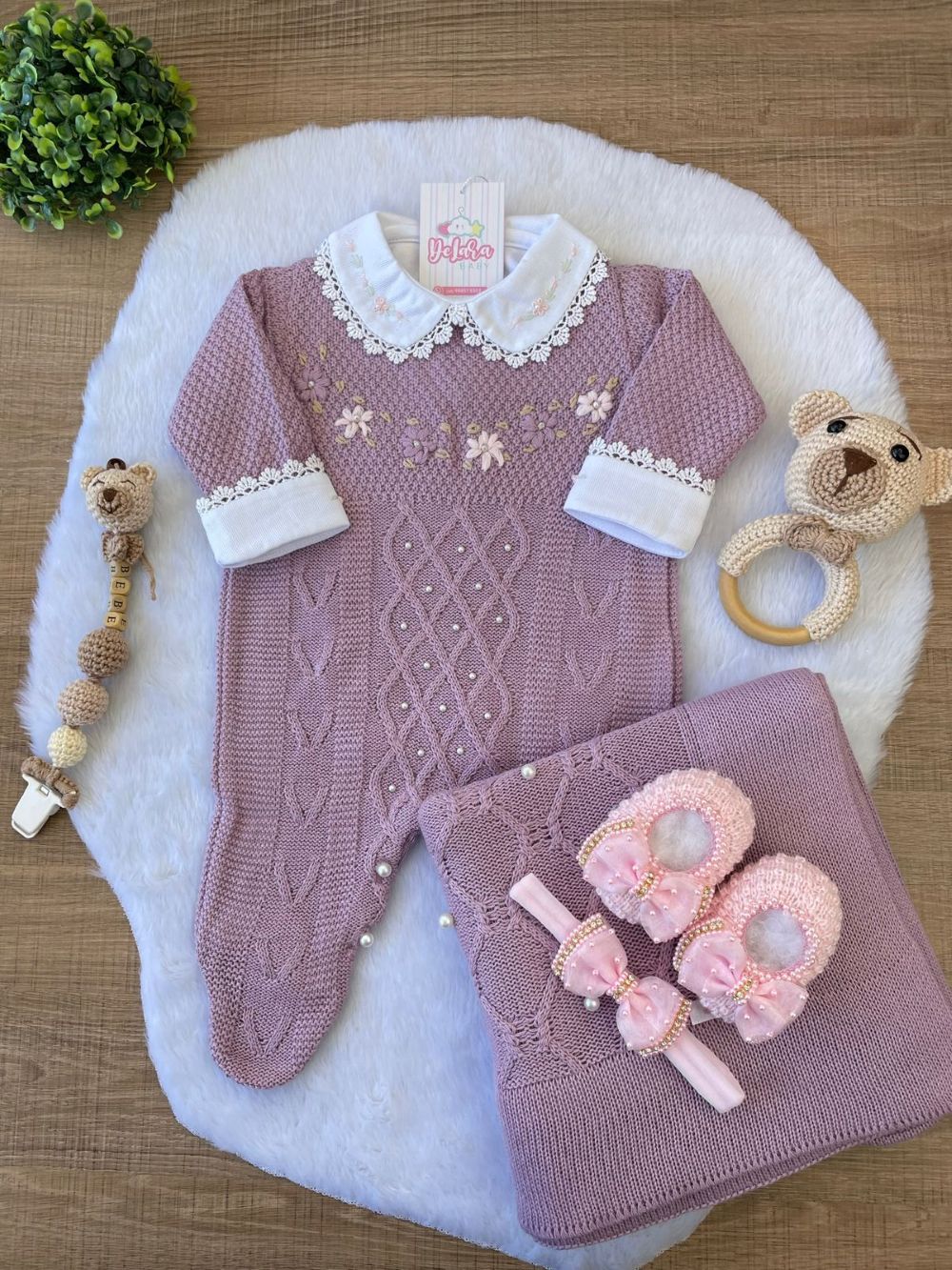 KIT SAIDA MATERNIDADE ISABELA LILÁS 5 PEÇAS