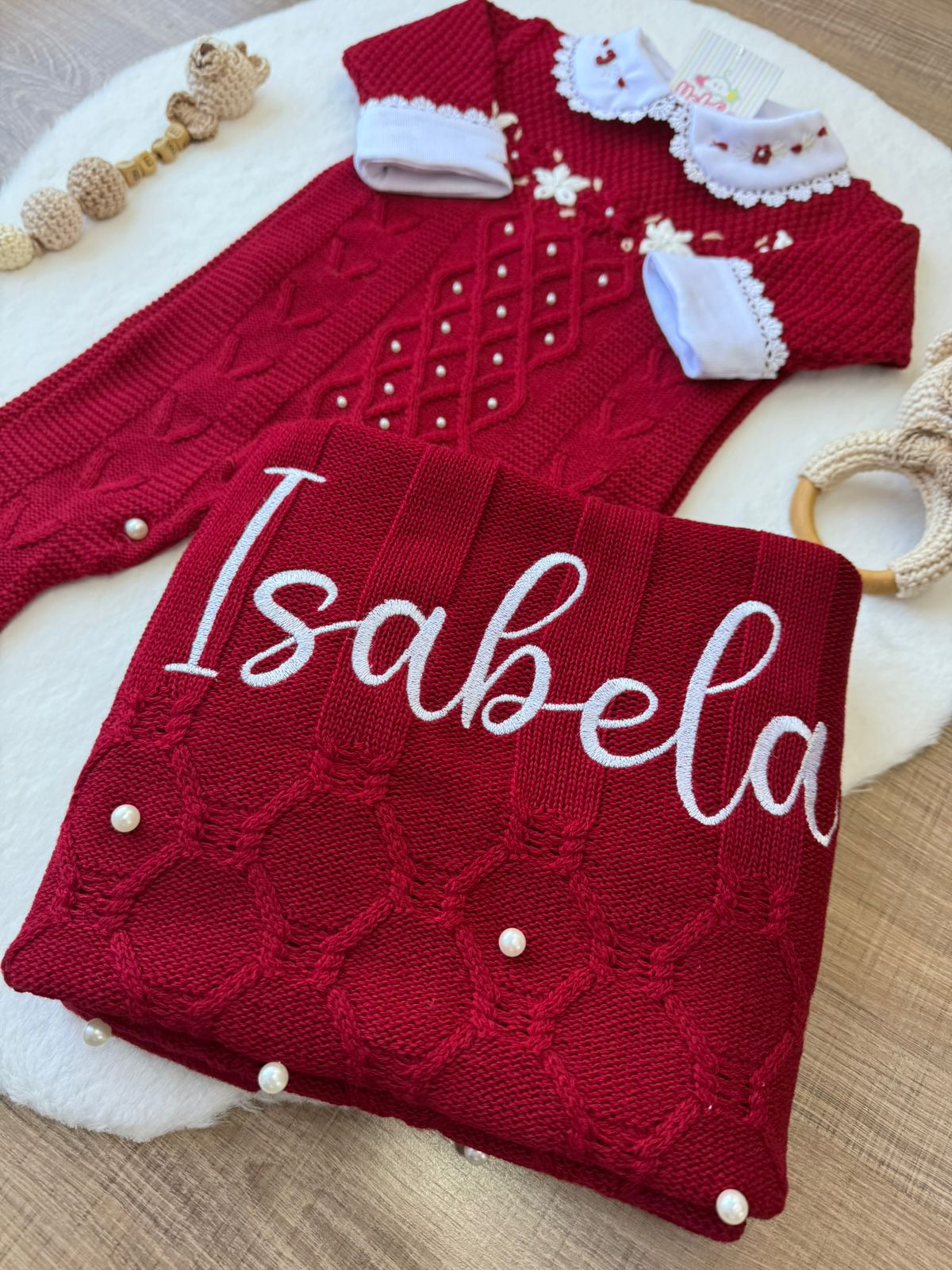 KIT SAIDA MATERNIDADE ISABELA VERMELHO 5 PEÇAS PERSONALIZADO