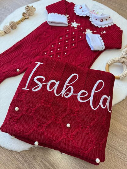 KIT SAIDA MATERNIDADE ISABELA VERMELHO 5 PEÇAS PERSONALIZADO