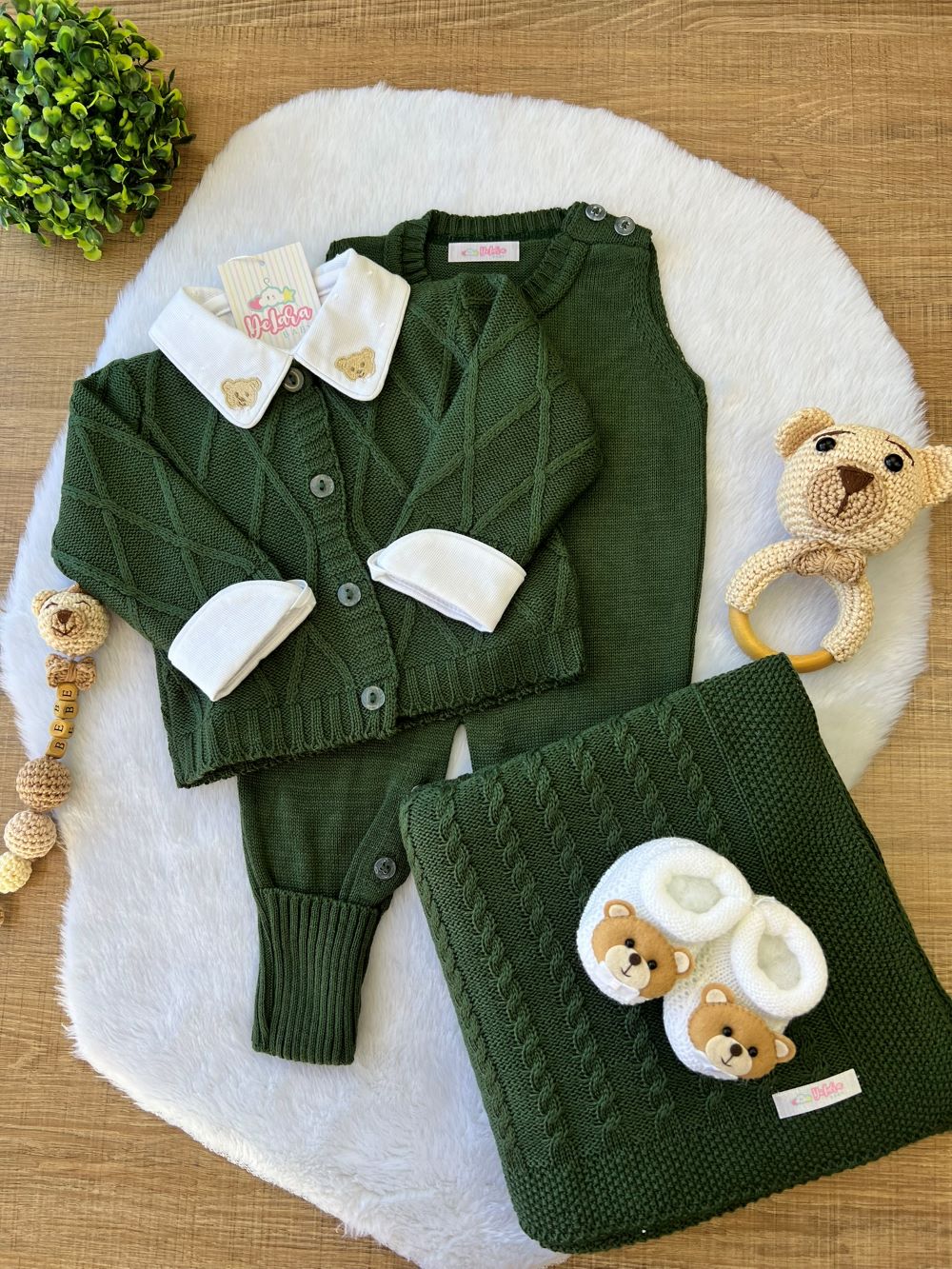 KIT SAIDA MATERNIDADE ISAQUE VERDE MILITAR 5 PEÇAS