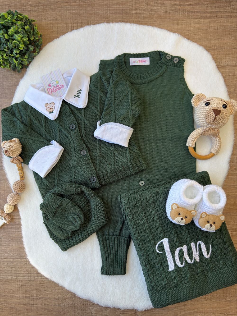 KIT SAIDA MATERNIDADE ISAQUE VERDE MILITAR 5 PEÇAS PERSONALIZADO